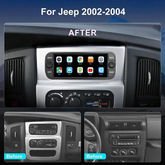 Alt view image 3 of 6 - QLED Radio for Dodge RAM 2002-2006,Jeep Wrangler 2003-2006,Grand Cherokee 1999-2004, Chrysler 300 2002-2004,Touch Screen Stereo Replacement,Wireless carplay Android auto,Free Camera