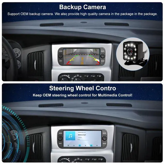 Alt view image 6 of 6 - QLED Radio for Dodge RAM 2002-2006,Jeep Wrangler 2003-2006,Grand Cherokee 1999-2004, Chrysler 300 2002-2004,Touch Screen Stereo Replacement,Wireless carplay Android auto,Free Camera