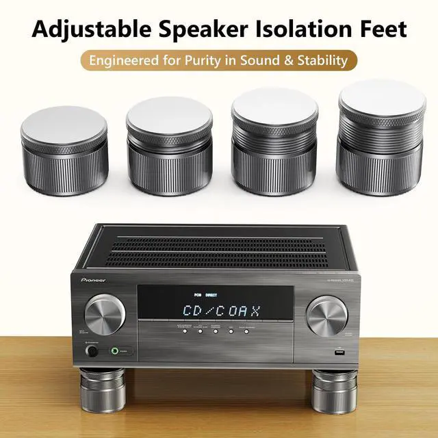 Alt view image 4 of 6 - Adjustable Speaker Isolation Feet, Anti-Vibration, 4 Pack, Gray | 0.9-1.5 Inch Adjustable, 500 lbs Capacity, Metal Non-Slip Silicone, Speaker Subwoofer Turntable, Vibration Damping Set of 4