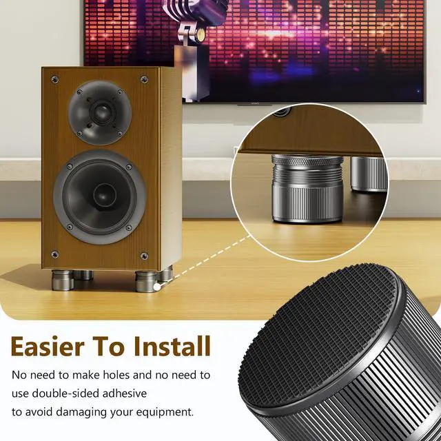 Alt view image 5 of 6 - Adjustable Speaker Isolation Feet, Anti-Vibration, 4 Pack, Gray | 0.9-1.5 Inch Adjustable, 500 lbs Capacity, Metal Non-Slip Silicone, Speaker Subwoofer Turntable, Vibration Damping Set of 4