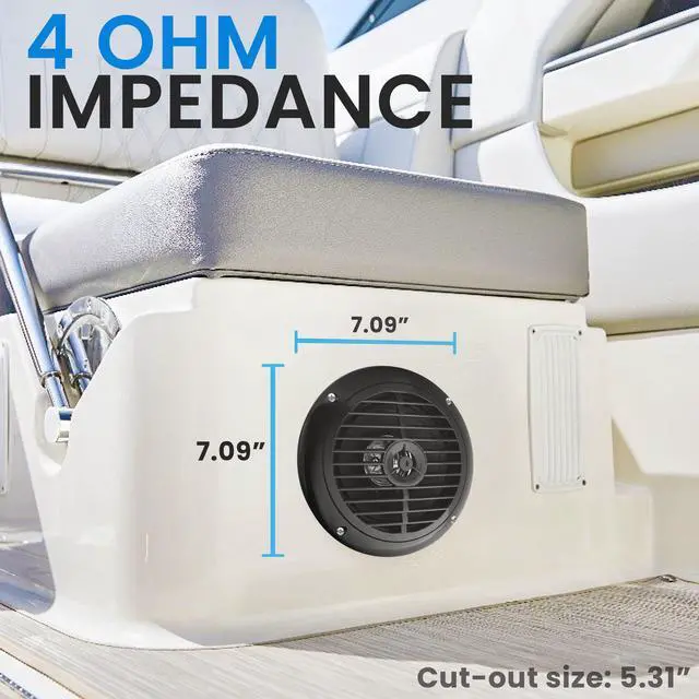Alt view image 3 of 6 - 6.5 Inch Dual Marine Speakers - 2 Way Waterproof and Weather Resistant Outdoor Audio Stereo Sound System with 120 Watt Power, Polyprone Cone and Cloth Surround - 1 Pair - PLMR67B (Black)