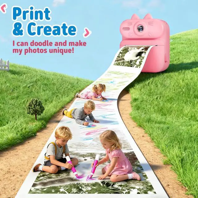 Alt view image 4 of 6 - Kids Camera Instant Print: 1080P Camera for Kids, Pink Cat | Instant Camera, 32G SD Card - Lanyard - Christmas Birthday Gifts for Girls Boys - Portable Toy for 3 4 5 6 7 8 9 10 Years Old