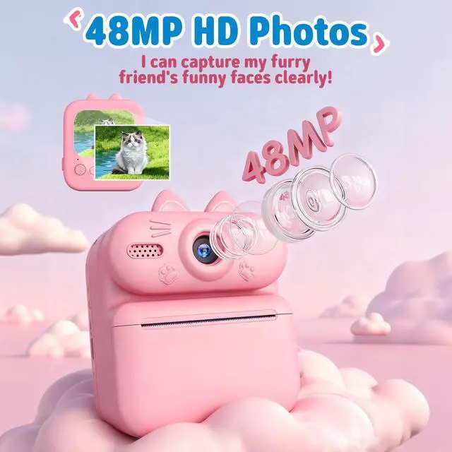 Alt view image 5 of 6 - Kids Camera Instant Print: 1080P Camera for Kids, Pink Cat | Instant Camera, 32G SD Card - Lanyard - Christmas Birthday Gifts for Girls Boys - Portable Toy for 3 4 5 6 7 8 9 10 Years Old