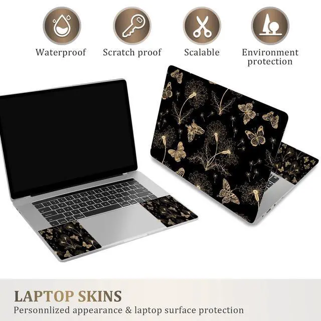 Alt view image 2 of 6 - Laptop Skin Sticker Decal,16.5 17 17.3inch Laptop Netbook PC Notebook Universal Vinyl Reusable Skin Sticker Cover Personalized Art Case Protector, Golden Butterfly