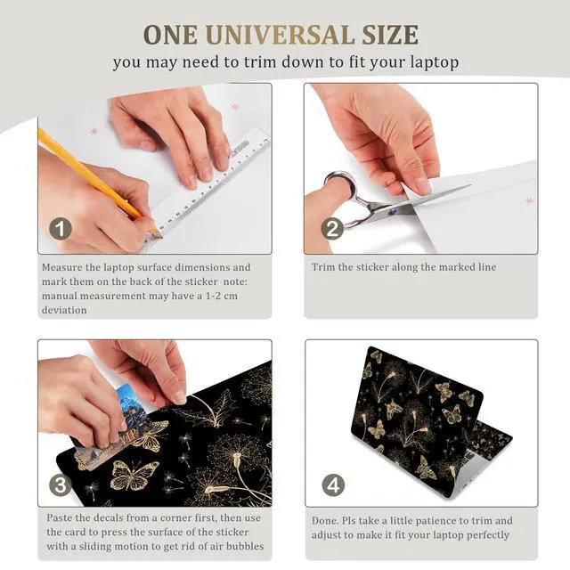 Alt view image 6 of 6 - Laptop Skin Sticker Decal,16.5 17 17.3inch Laptop Netbook PC Notebook Universal Vinyl Reusable Skin Sticker Cover Personalized Art Case Protector, Golden Butterfly