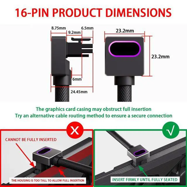 Alt view image 3 of 6 - 12+4Pin(16-pin) 12VHPWR GPU Modular CableDirect Connection Cable for NVIDIA GeForce RTX 40/5070/5080 Series Graphics Cards,18AWG 90°Right-Angle Design,Not an Extension Cable(Black, Clip A-50CM)
