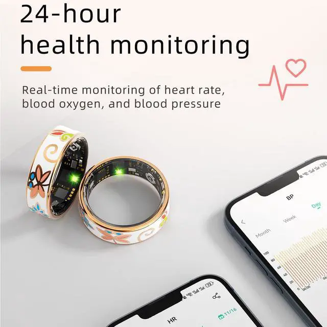 Alt view image 2 of 6 - Smart Rings for Women Fitness Ring Heart Rate Monitor Sleep Tracker Blood Pressure Health Ring Step Counter Calories Pedometer Waterproof Retro Vintage Ladies Anillo Inteligente