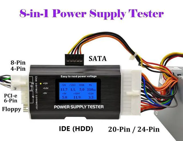 Alt view image 4 of 6 - Computer PC Power Supply Tester | 1.8'' LCD Screen, Aluminum Alloy Enclosure, ATX/ITX/IDE/HDD/SATA/BYI Connectors Power Supply Tester