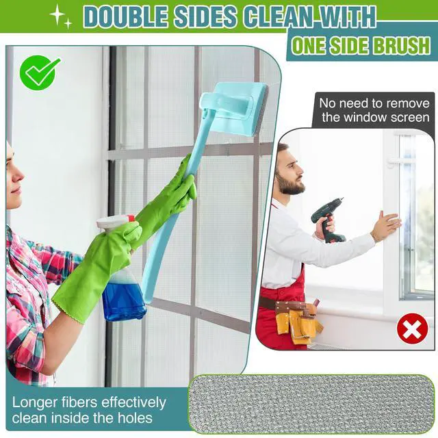 Alt view image 4 of 6 - Window Screen Cleaner Brush, Mesh Window Cleaning Brush Kit (3 Pack) | With Replaceable Heads and Detachable Handle, Wet & Dry Dual Use for Screens, Doors, Patio