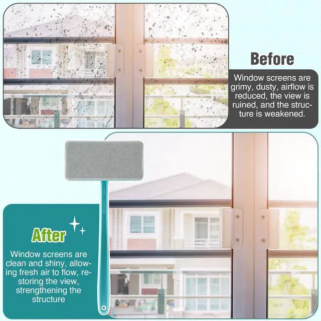 Alt view image 6 of 6 - Window Screen Cleaner Brush, Mesh Window Cleaning Brush Kit (3 Pack) | With Replaceable Heads and Detachable Handle, Wet & Dry Dual Use for Screens, Doors, Patio
