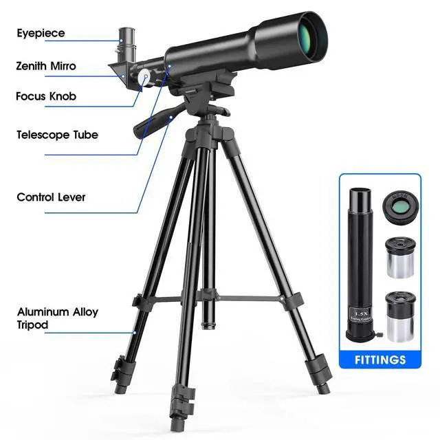 Alt view image 3 of 5 - Telescope Kids 50mm Aperture 360mm AZ Astronomical Portable Telescope for Kids Adults Beginners with Tripod Black