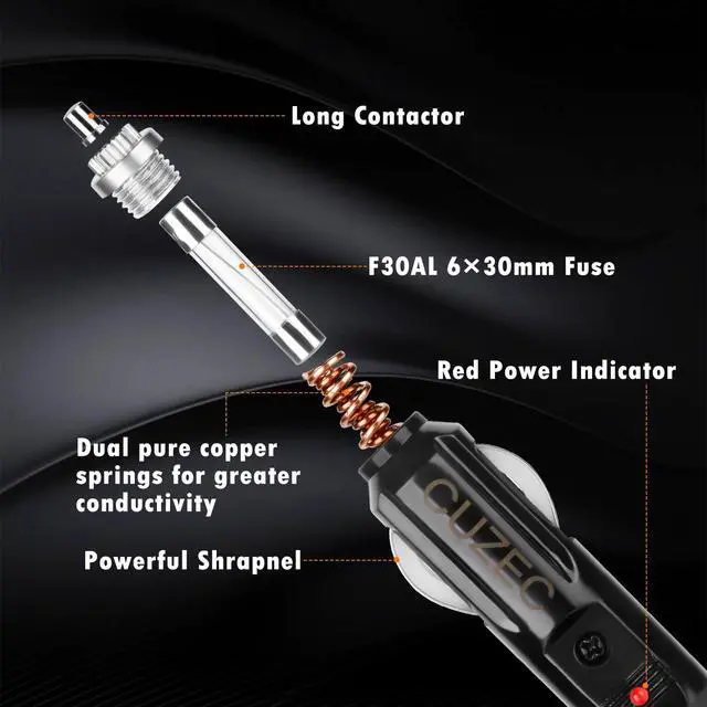 Alt view image 2 of 6 - Heavy-Duty 12AWG 30A Male Plug Cigarette Lighter Adapter Power Supply Cord with 12 AWG Cable Wire for Car Inverter Air Pump Electric Cup and DIY (10.5ft/320cm)