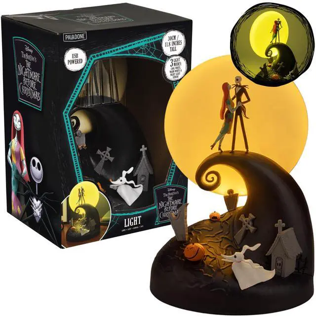 Main image of Nightmare Before Christmas Diorama Light 30cm (11.8") LED Spiral Hill Lamp with Jack & Sally Figurines, USB Powered with Warm & Cool Light Modes, Home Décor for Fans