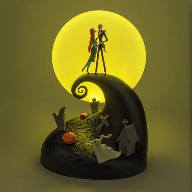 Alt view image 4 of 6 - Nightmare Before Christmas Diorama Light 30cm (11.8") LED Spiral Hill Lamp with Jack & Sally Figurines, USB Powered with Warm & Cool Light Modes, Home Décor for Fans