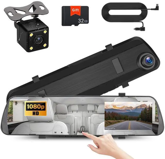 Main image of Mirror Dash Cam 4 Inch Rear View Mirror Camera 1080P Front and Rear View Dual Cameras with 32G Card, Motion Detection, Night Vision, Parking Assistance, Loop Recording