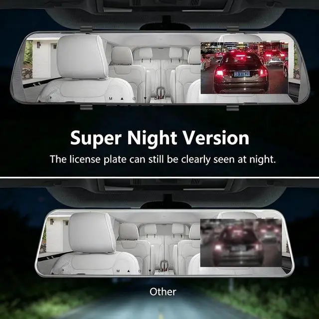 Alt view image 3 of 6 - Mirror Dash Cam 4 Inch Rear View Mirror Camera 1080P Front and Rear View Dual Cameras with 32G Card, Motion Detection, Night Vision, Parking Assistance, Loop Recording
