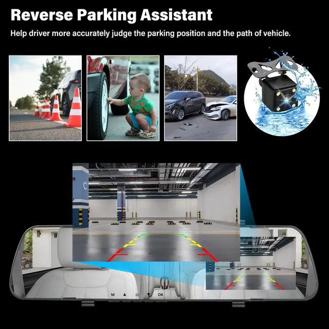 Alt view image 4 of 6 - Mirror Dash Cam 4 Inch Rear View Mirror Camera 1080P Front and Rear View Dual Cameras with 32G Card, Motion Detection, Night Vision, Parking Assistance, Loop Recording