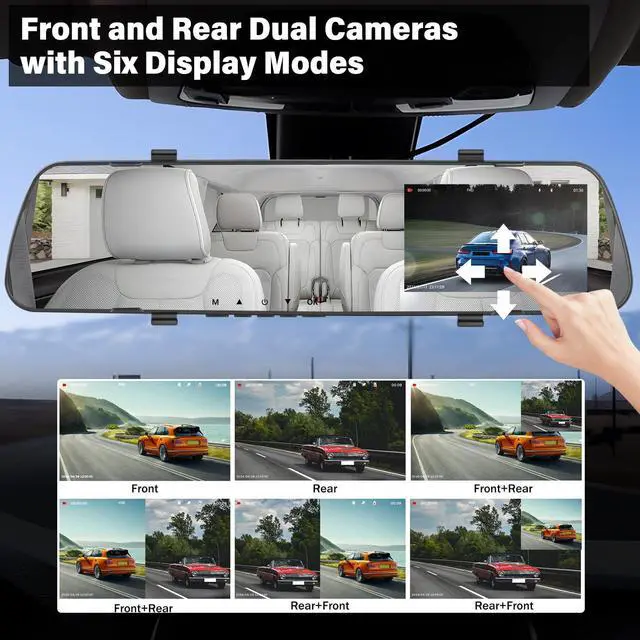 Alt view image 6 of 6 - Mirror Dash Cam 4 Inch Rear View Mirror Camera 1080P Front and Rear View Dual Cameras with 32G Card, Motion Detection, Night Vision, Parking Assistance, Loop Recording