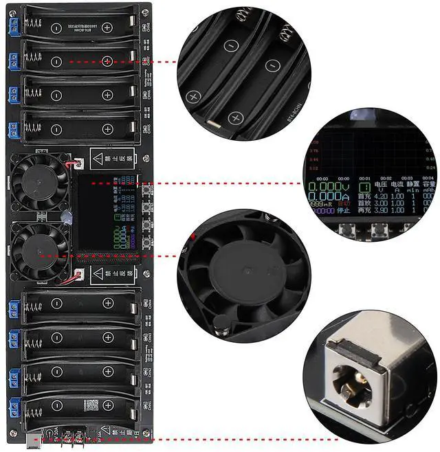Alt view image 3 of 6 - 8 Channel 18650 Battery Capacity Tester, Automatic Charge Discharge Module with Internal Resistance Test for Flat Top Batteries, Type-C Powered Lithium Battery Analyzer