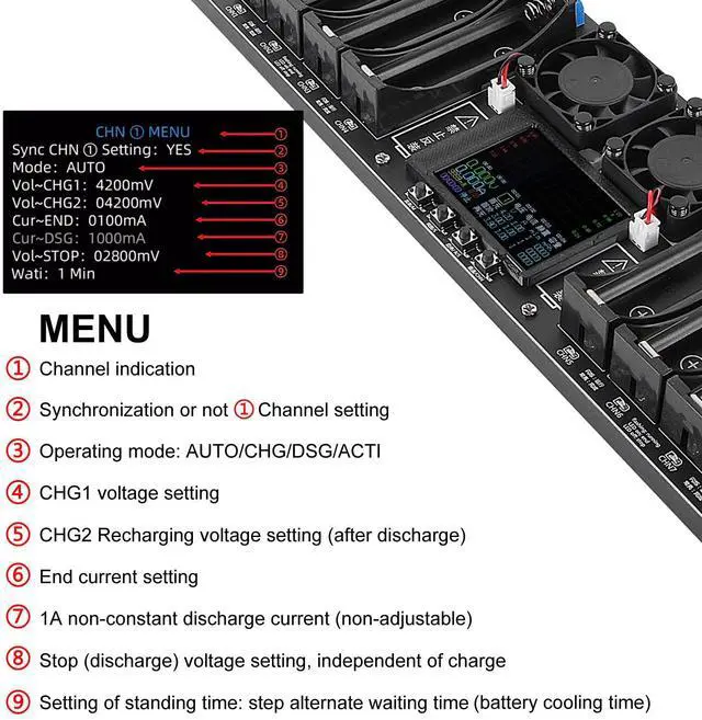 Alt view image 5 of 6 - 8 Channel 18650 Battery Capacity Tester, Automatic Charge Discharge Module with Internal Resistance Test for Flat Top Batteries, Type-C Powered Lithium Battery Analyzer