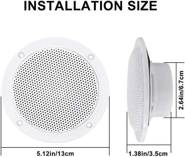 Alt view image 2 of 5 - 4 Inches Waterproof Marine Ceiling Speakers with 160 Watts Power, Handling for Kitchen Bathroom Boat Car RV Camper Motorcycle Cloth Surround and Low Profile Design - 1 Pair (White)