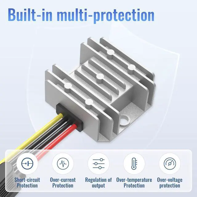 Alt view image 3 of 6 - 12V 10A 120W DC to DC Converter, 17-65V to 12V Voltage Reducer | 12V Step Down Converter, Waterproof Aluminum Case, Fuse Holder & 14AWG Wire for Golf Carts, Trucks, Vehicles, DIY
