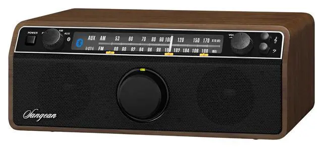 Main image of WR-12BT AM/FM/Bluetooth/AUX-In Stereo Analog Wooden Cabinet Radio (Dark Walnut)