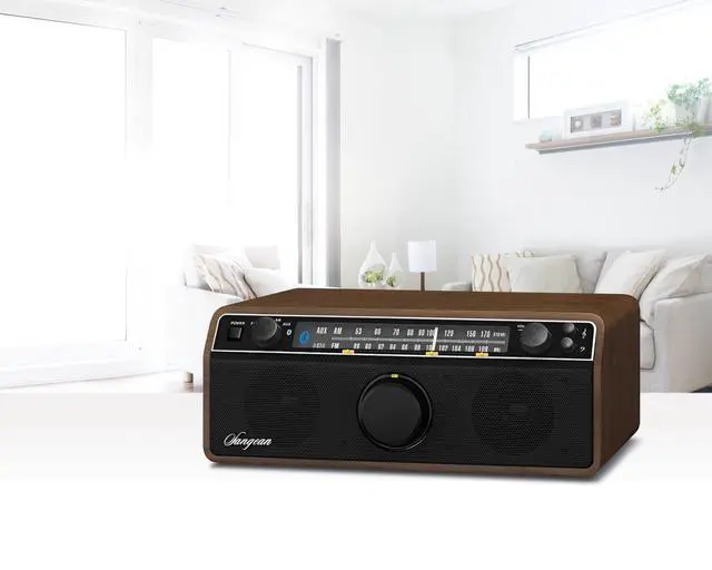 Alt view image 2 of 3 - WR-12BT AM/FM/Bluetooth/AUX-In Stereo Analog Wooden Cabinet Radio (Dark Walnut)
