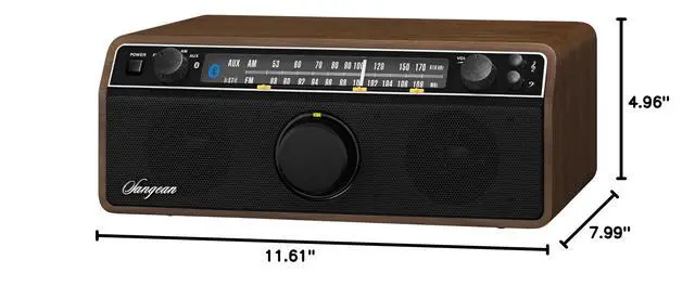 Alt view image 3 of 3 - WR-12BT AM/FM/Bluetooth/AUX-In Stereo Analog Wooden Cabinet Radio (Dark Walnut)