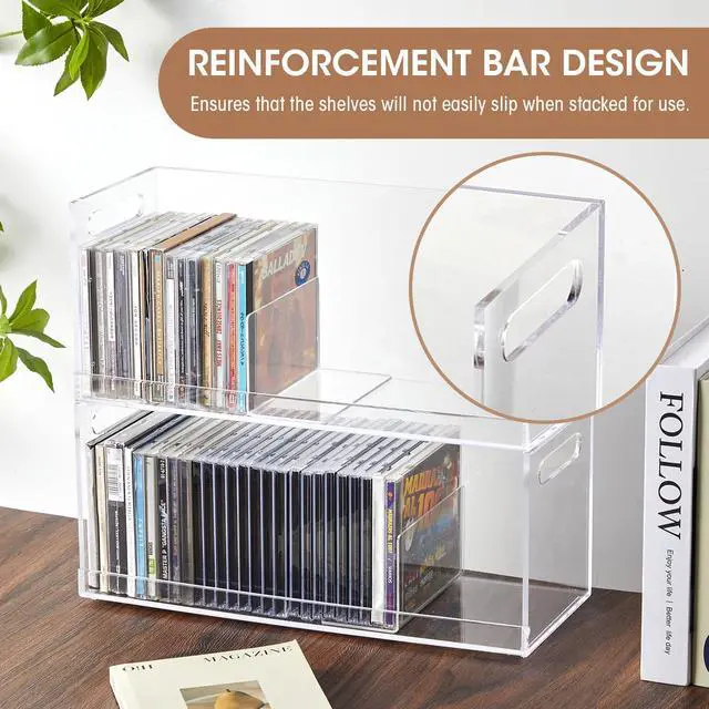 Alt view image 5 of 6 - 2 Pcs Acrylic Cd Storage Box, Clear Acrylic Stackable Cd Holder Racks with Cutout Carrying Handles, Organizer Shelf for Media, Movie Cases, Dvds Organizer