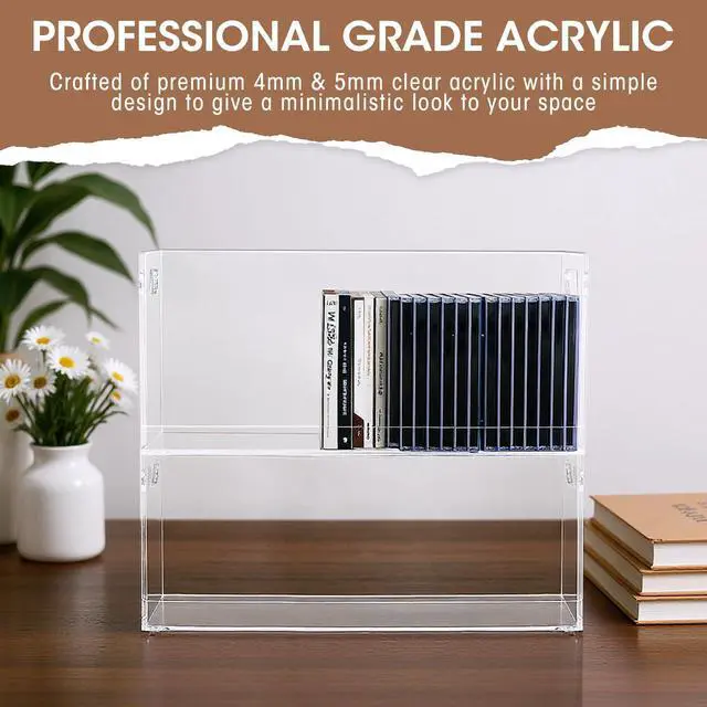 Alt view image 6 of 6 - 2 Pcs Acrylic Cd Storage Box, Clear Acrylic Stackable Cd Holder Racks with Cutout Carrying Handles, Organizer Shelf for Media, Movie Cases, Dvds Organizer