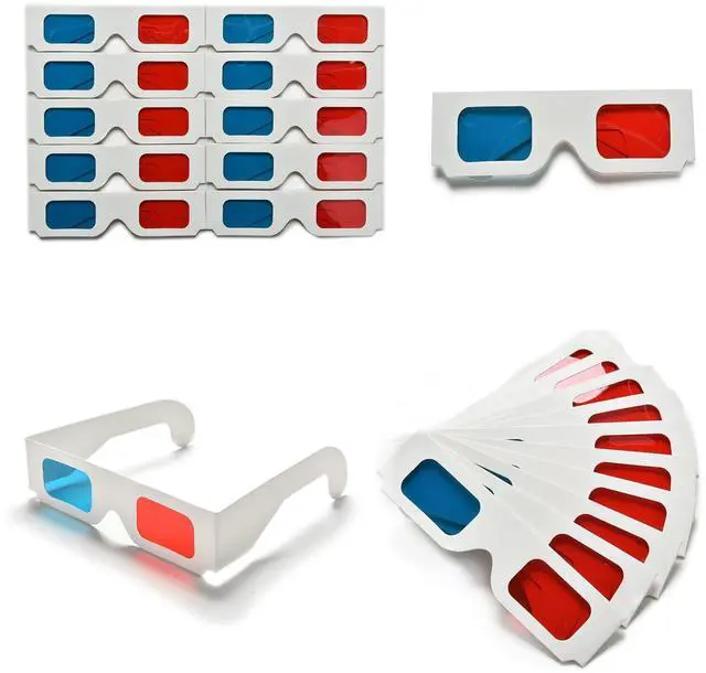 Main image of 100 Pairs 3D Cardboard Glasses Universal Anaglyph 3D Glasses Cardboard Paper Red Blue Cyan or Movie (100 Pairs)