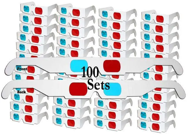 Alt view image 2 of 6 - 100 Pairs 3D Cardboard Glasses Universal Anaglyph 3D Glasses Cardboard Paper Red Blue Cyan or Movie (100 Pairs)