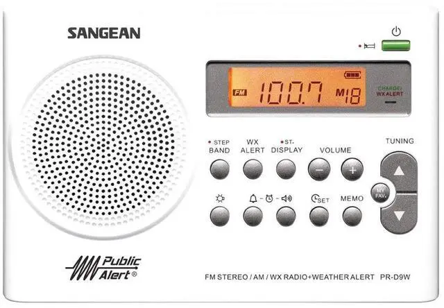 Alt view image 2 of 4 - PR-D9W Portable AM/FM/NOAA Alert Radio with Built-in Battery Charger, White