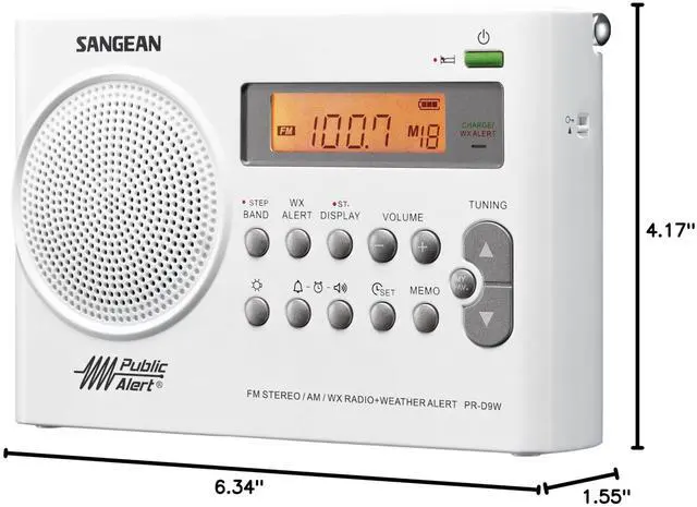 Alt view image 4 of 4 - PR-D9W Portable AM/FM/NOAA Alert Radio with Built-in Battery Charger, White