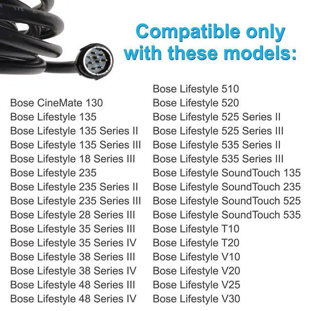 Alt view image 4 of 6 - 9-pin Male to 9-pin Male (M/M) Audio Input Cable Compatible with Bose 302580-1001 Replacement for Lifestyle 135 235 48 T10 V20; CineMate 130; SoundTouch 130