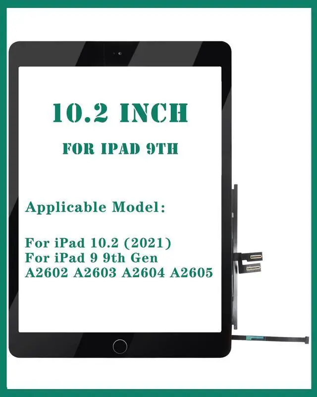 Alt view image 2 of 6 - for iPad 9th Gen Generation Touch Screen for iPad 9 A2602 Screen Replacement for iPad 10.2 2021 Digitizer A2603 A2604 A2605 Glass Sensor Panel (with Home Button) (Black)