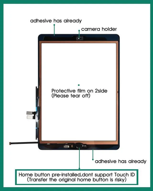 Alt view image 4 of 6 - for iPad 9th Gen Generation Touch Screen for iPad 9 A2602 Screen Replacement for iPad 10.2 2021 Digitizer A2603 A2604 A2605 Glass Sensor Panel (with Home Button) (Black)