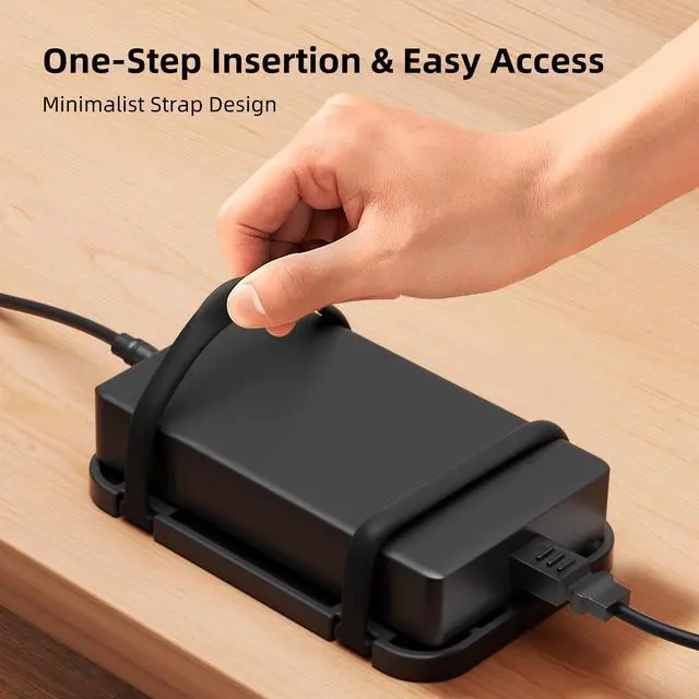Alt view image 2 of 6 - Upgraded Laptop Charger Holder,Adjustable Silicone Strap Power Brick Organizer With Heat Dissipation,Under Desk Cable Management Mount For Most Power Adapters,Chargers, Included Screws & Adhesive