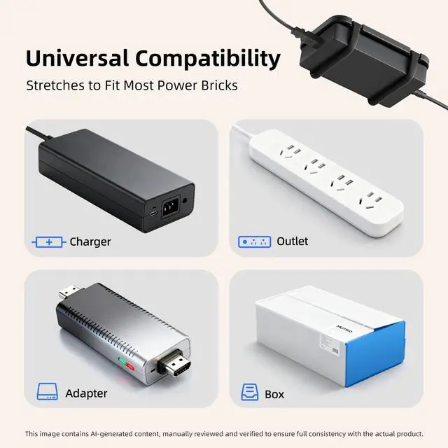 Alt view image 4 of 6 - Upgraded Laptop Charger Holder,Adjustable Silicone Strap Power Brick Organizer With Heat Dissipation,Under Desk Cable Management Mount For Most Power Adapters,Chargers, Included Screws & Adhesive
