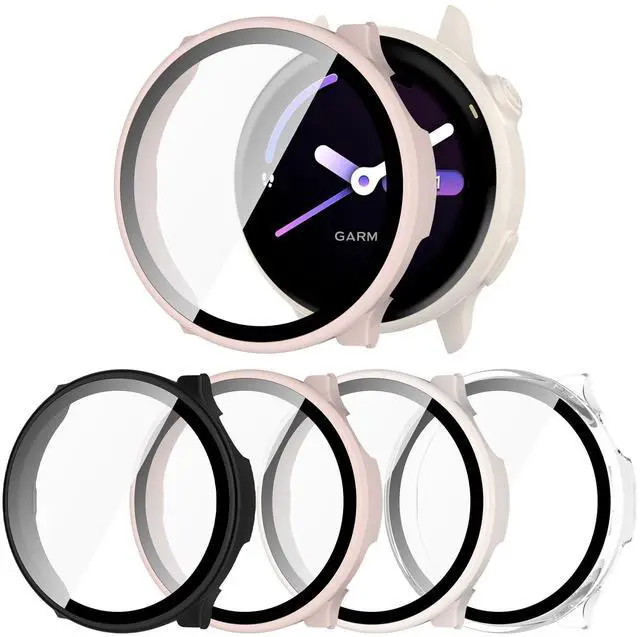 Main image of Case Compatible with Garmin vivoactive 6 with Screen Protector, 4-Pack Hard PC Cover HD Tempered Glass Case Anti-scratch Full Protection Shell for Garmin vivoactive 6 (Black+Pink+Beige+Clear)