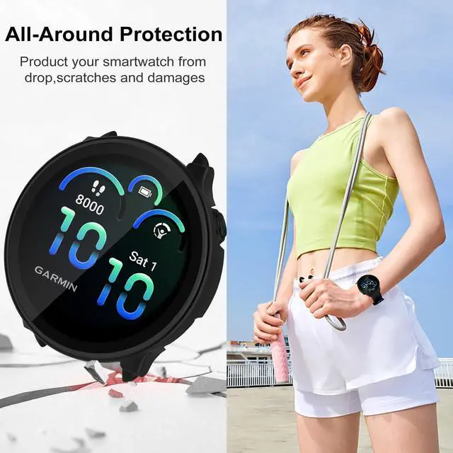 Alt view image 4 of 6 - Case Compatible with Garmin vivoactive 6 with Screen Protector, 4-Pack Hard PC Cover HD Tempered Glass Case Anti-scratch Full Protection Shell for Garmin vivoactive 6 (Black+Pink+Beige+Clear)