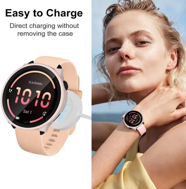 Alt view image 6 of 6 - Case Compatible with Garmin vivoactive 6 with Screen Protector, 4-Pack Hard PC Cover HD Tempered Glass Case Anti-scratch Full Protection Shell for Garmin vivoactive 6 (Black+Pink+Beige+Clear)
