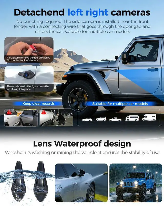 Alt view image 5 of 6 - 4 Channel Mirror Dash Cam Detached Camera for Cars,1080P Front Rear Left Right Dash Camera for Car,12'' Rear View Mirror Camerawith 128GB Card, Night Vision, G-Sensor