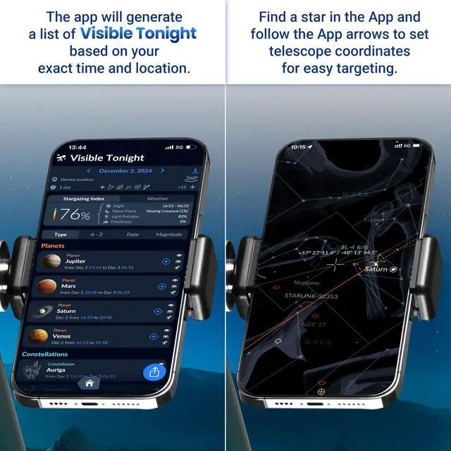 Alt view image 2 of 6 - Telescope, 80mm Aperture 700mm Astronomy Refractor Telescope for Adults Beginners, High Transmission Travel Professional Telescope with Stargazing App Wireless Remote Phone Adapter (70080G)