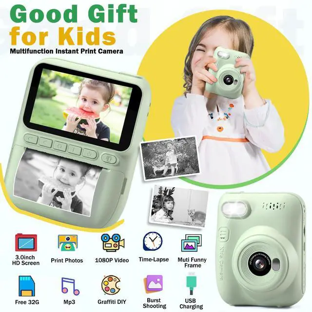 Alt view image 2 of 6 - Kids Camera Instant Print | Birthday Graduation Gifts for Kids Age 3 4 5 6 7 8 9 | Toddler Portable Travel Print Digital Camera Outdoor Toy for 3-12 Boys Girls (Green)
