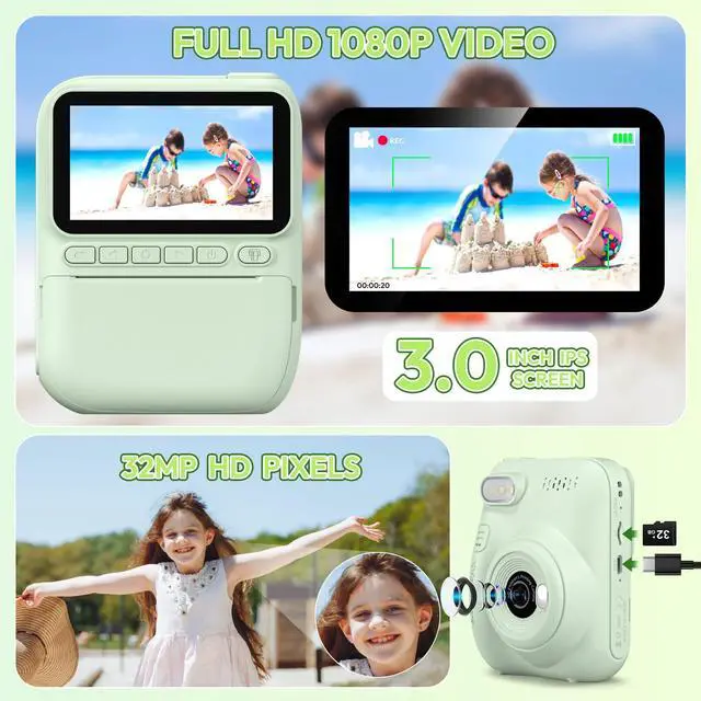 Alt view image 3 of 6 - Kids Camera Instant Print | Birthday Graduation Gifts for Kids Age 3 4 5 6 7 8 9 | Toddler Portable Travel Print Digital Camera Outdoor Toy for 3-12 Boys Girls (Green)