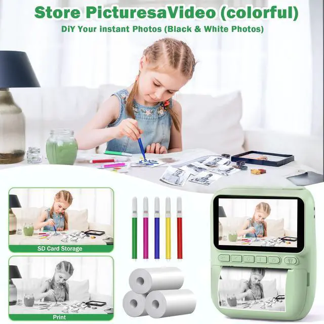 Alt view image 6 of 6 - Kids Camera Instant Print | Birthday Graduation Gifts for Kids Age 3 4 5 6 7 8 9 | Toddler Portable Travel Print Digital Camera Outdoor Toy for 3-12 Boys Girls (Green)