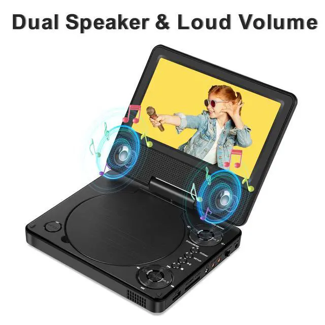 Alt view image 3 of 6 - 9.5" Portable DVD Player for Car with 7.5" Swivel Screen | 5-Hour Battery, Dual Speakers, 270° Swivel, Region Free, Sync to TV, Supports USB/SD, for Kids Travel & Road Trip