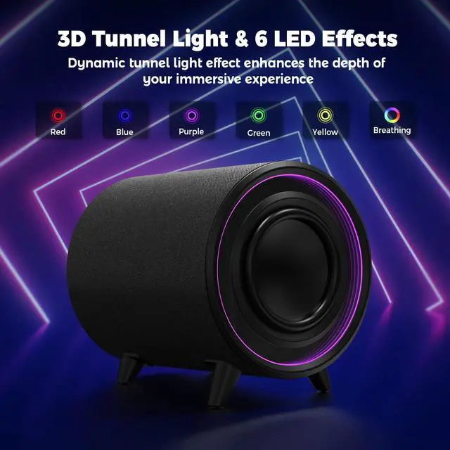 Alt view image 4 of 6 - Powered Subwoofer, 100W Peak Sub with DSP, 6.5 Subs with Infinity Mirror - 3D Tunnel Light, 6 LED Home Theater Subwoofers, 40Hz-250Hz, Class-D Amp, Low Pass dial, Phase Switch